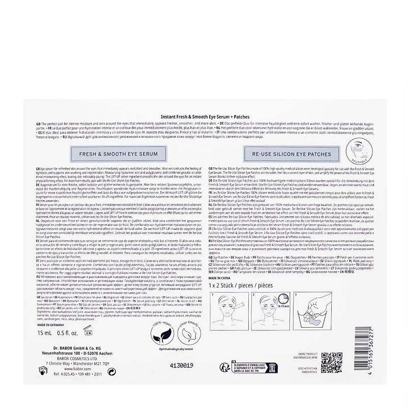 Babor Skinovage Moisturizing Instant Fresh & Smooth Eye Serum + Patches - sérum contour des yeux + patchs