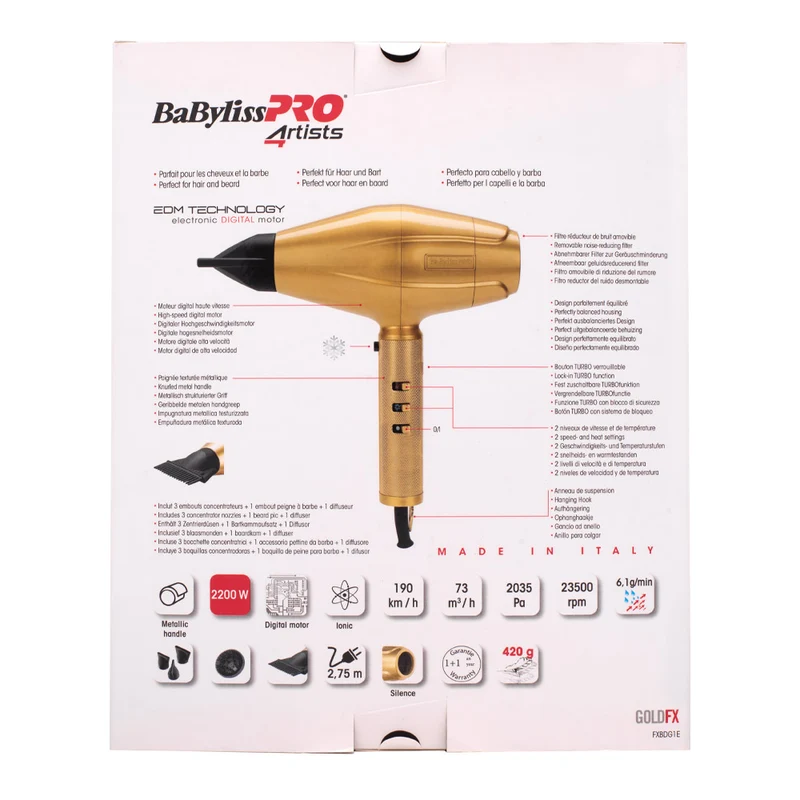 Babyliss Pro 4Artist GoldFx Sèche-cheveux FXBDG1E - Sèche-cheveux numérique 2200W