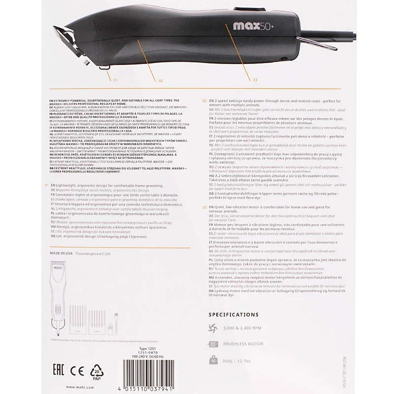 Wahl Pro Pet Max50+ Clipper - tondeuse pour grands chiens et chats