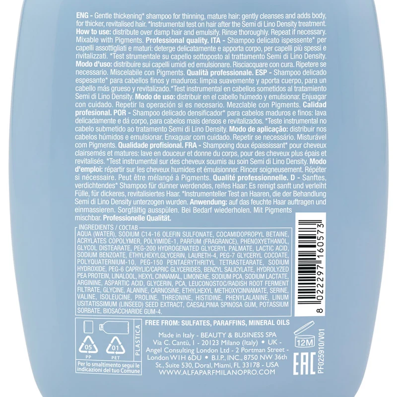 Alfaparf Milano Semi Di Lino Density Thickening Low Shampoo 250ml - shampooing épaississant