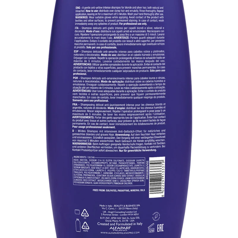 Alfaparf Milano Semi di Lino Blonde Anti Yellow Low Shampoo 1000ml - shampooing doux anti-jaune