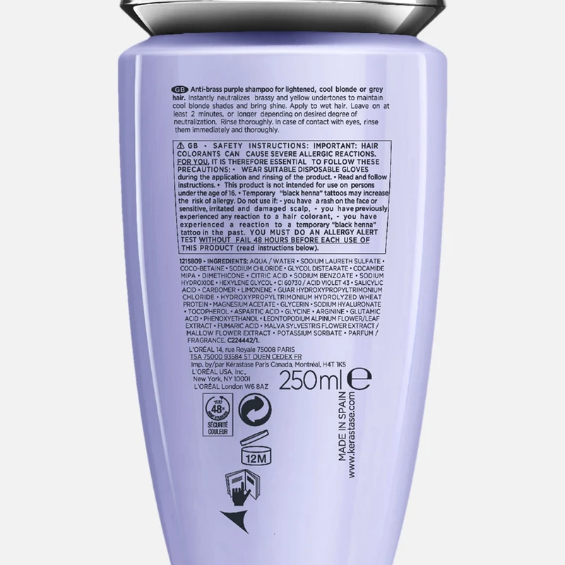 Kerastase Blond Absolu Bain ultra violet 250ml - shampooing anti jaune pour cheveux blonds, gris, blancs et platinés