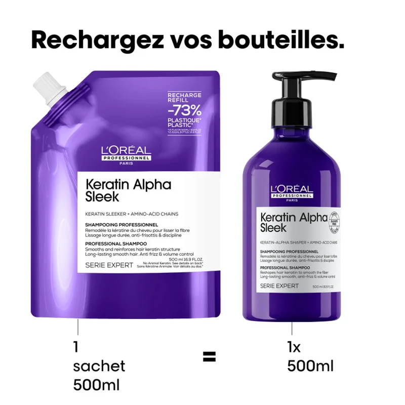Keratin Alpha Sleek Shampooing Recharge - 500 ml