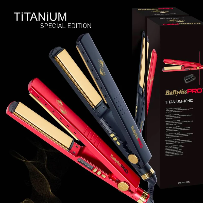 Babyliss Pro Piastra Black Titanium Ionic BAB3091BKTE - lisseur avec plaques en titanium