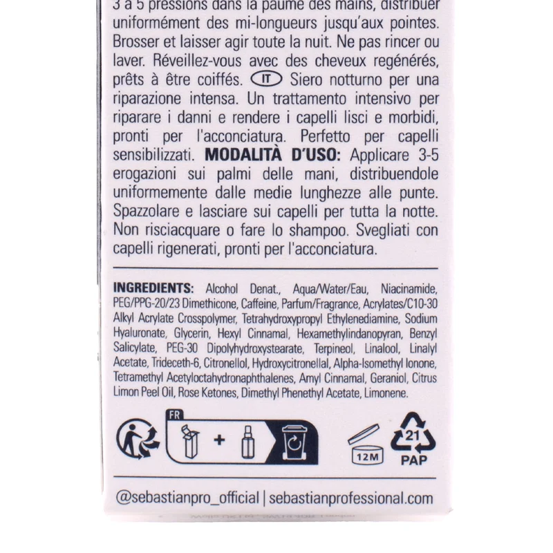 Sebastian Professional Penetraitt Overnight Repair Serum 100ml - soin de nuit pour cheveux abîmés