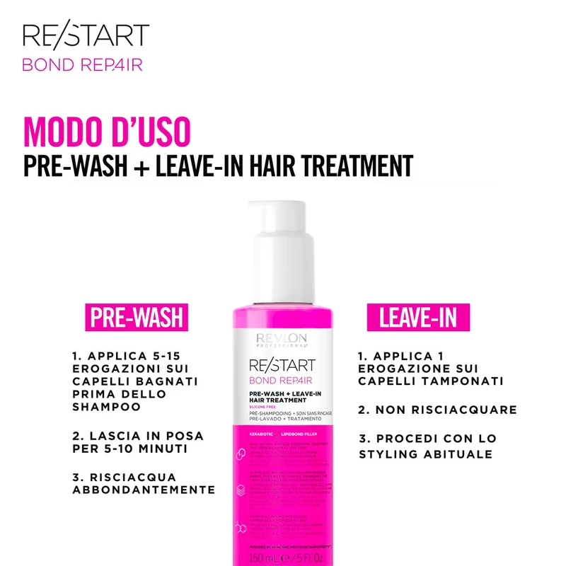 Revlon Restart Bond Repair Pre-Wash+ Leave-In 150ml - soin sans rinçage cheveux abîmés