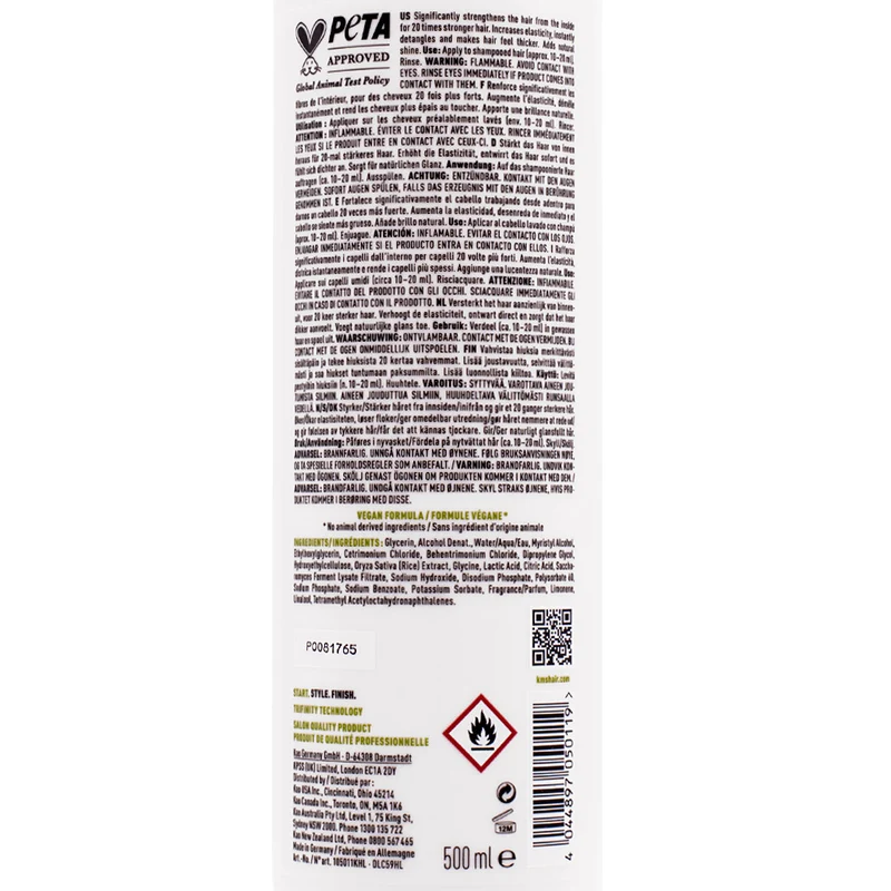 KMS Add Volume Liquid Strenght Rinse 500ml - fluide fortifiant et épaississant