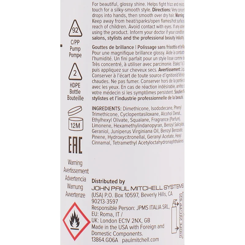 Paul Mitchell Smooth Gloss Drops 75ml – sérum final anti-frisottis haute définition