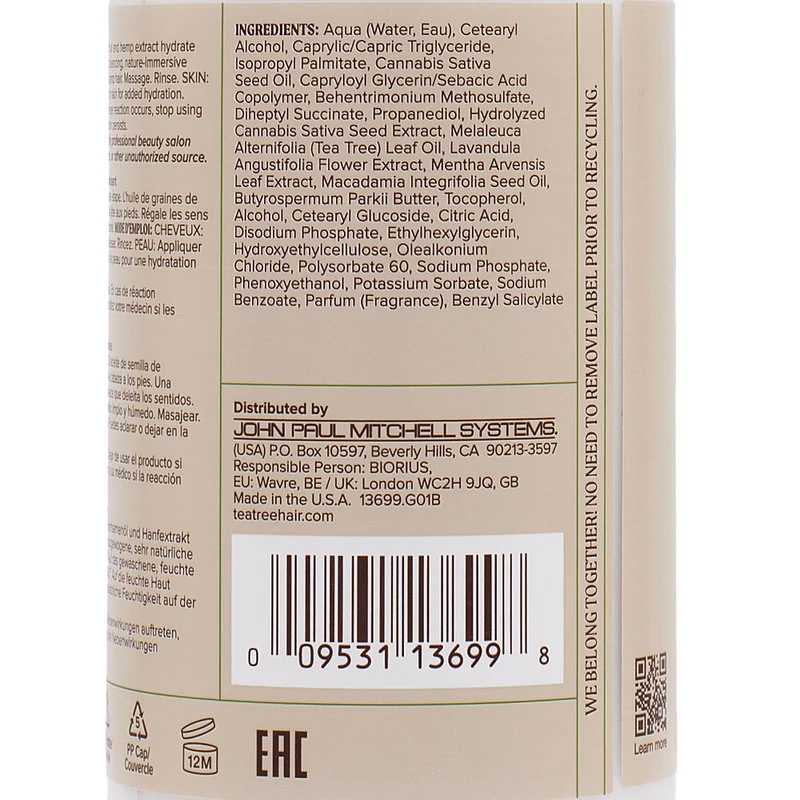 Paul Mitchell Tea Tree Hemp Restoring Conditioner & Body Lotion 300ml - soin 2 en 1 hydratant et revitalisant