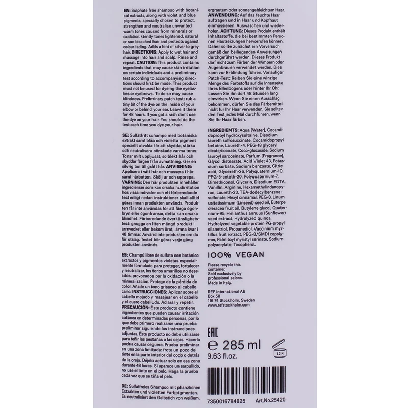 Stockholm Sweden Ref Cool Silver Shampoo 285ml - shampoing anti-jaunissement cheveux blonds
