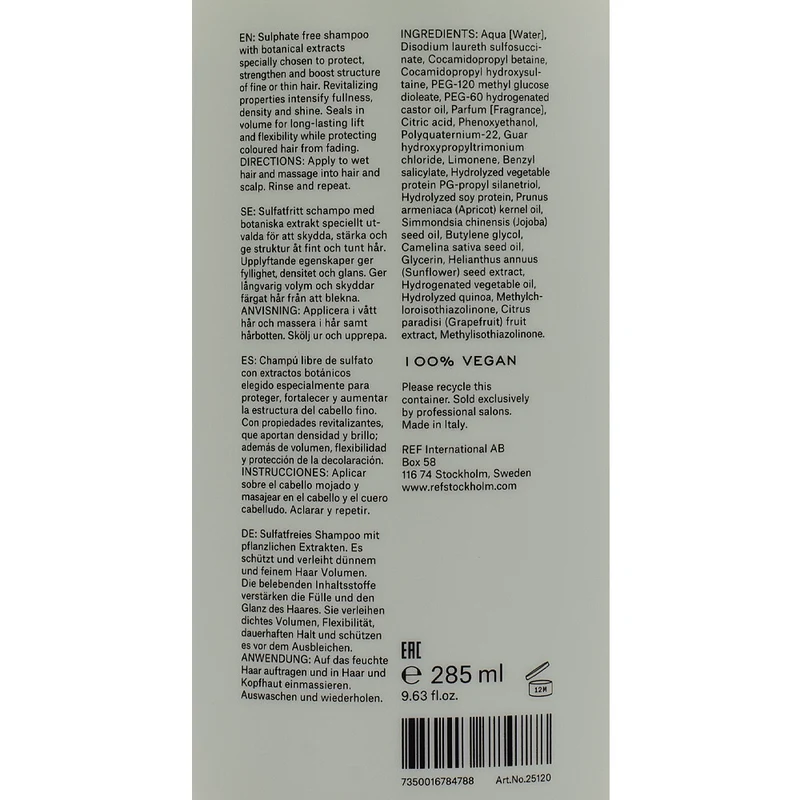 Stockholm Sweden Ref Weightless Volume Shampoo 285ml - shampooing volumateur