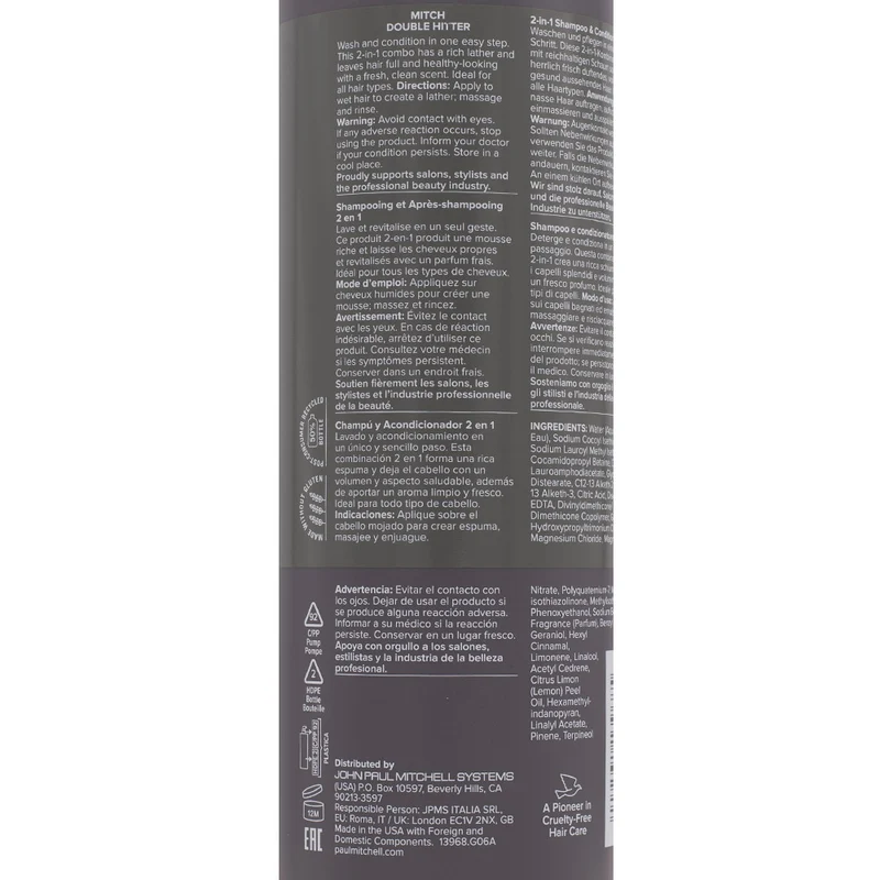 Paul Mitchell MITCH Double Hitter 2-in-1 Shampoo & Conditioner 1000ml - nettoyant 2-en-1