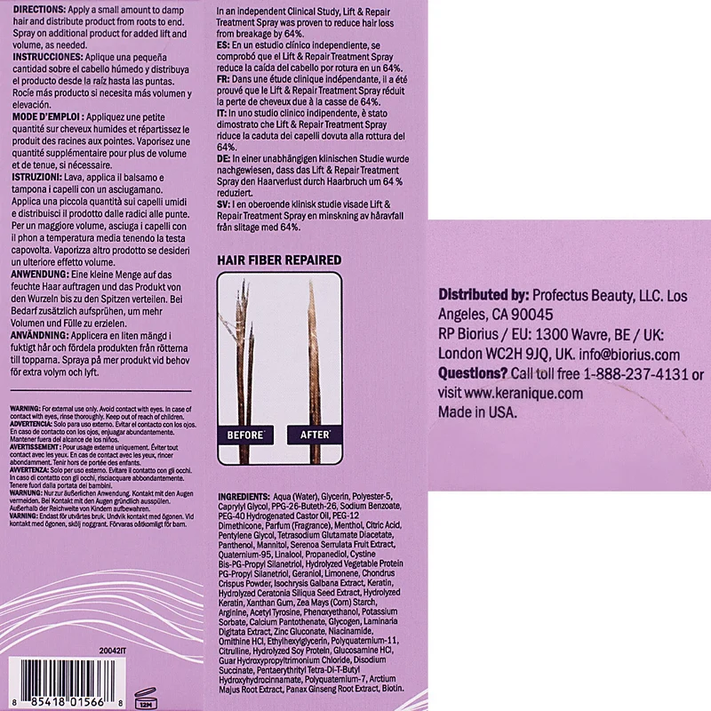 Keranique Lift & Repair Hair Treatment Hair Spray 100ml - spray volumisant