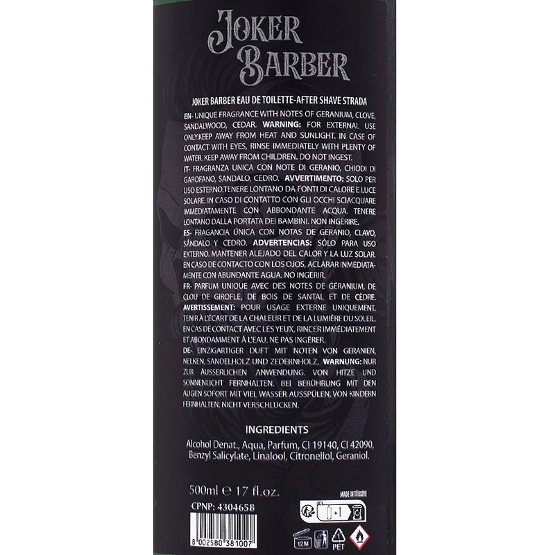 Joker Barber Eau de Toilette After Shave Strada 500ml - après-rasage parfumé
