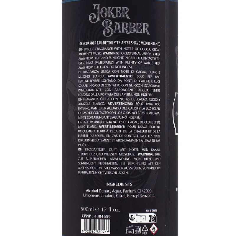 Joker Barber Eau de Toilette After Shave Mediterraneo 500ml - après-rasage parfumé
