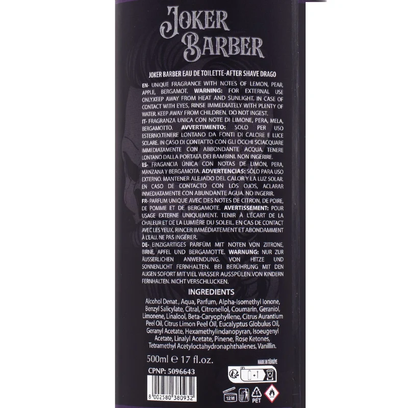 Joker Barber Eau de Toilette After Shave Drago 500ml - après-rasage parfumé