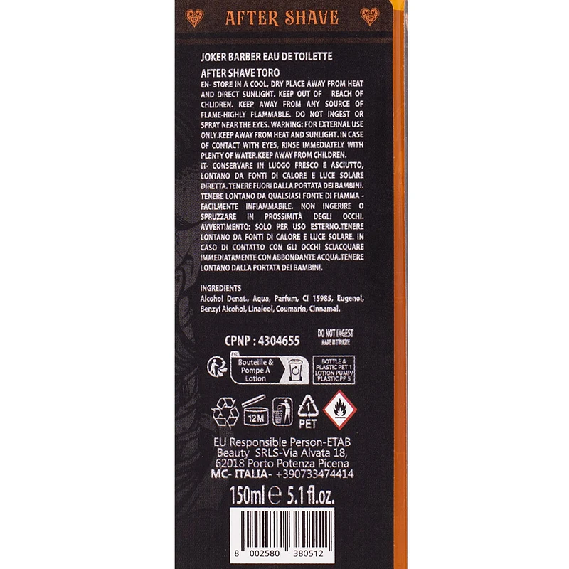 Joker Barber Eau de Toilette After Shave Toro 150ml - après-rasage parfumé