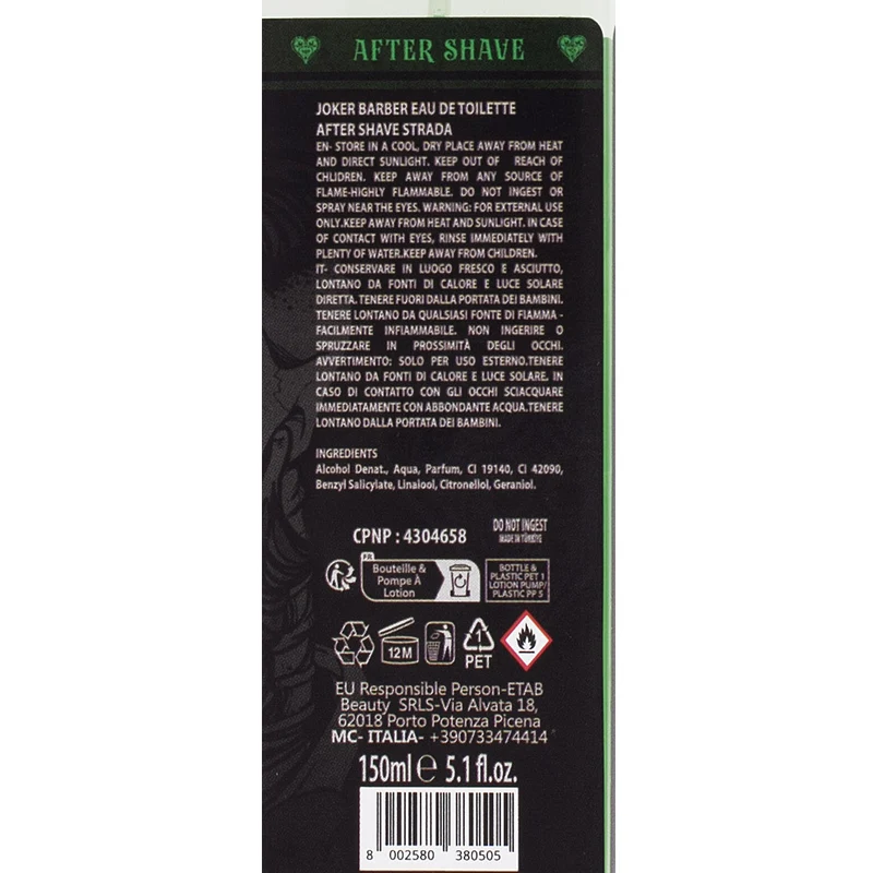Joker Barber Eau de Toilette After Shave Strada 150ml - après-rasage parfumé