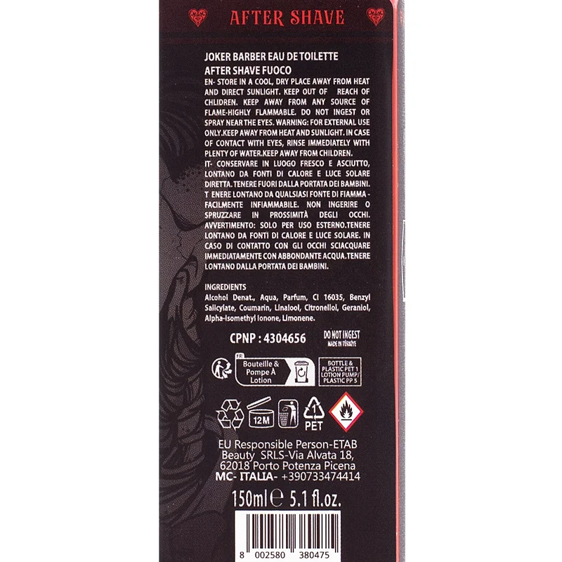 Joker Barber Eau de Toilette After Shave Fuoco 150ml - après-rasage parfumé