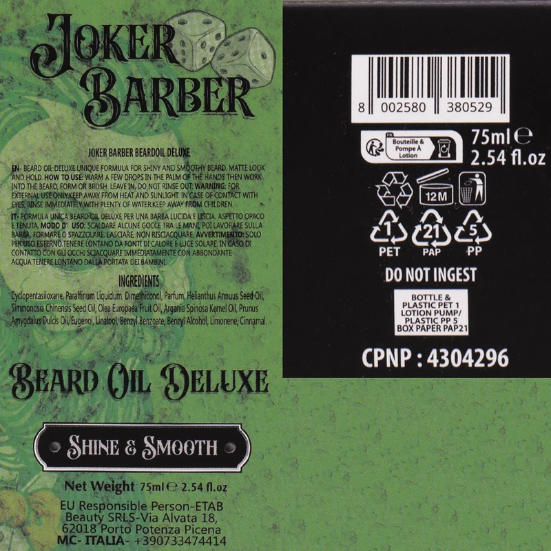 Joker Barber Beard Oil Deluxe 75ml - huile à barbe hydratante
