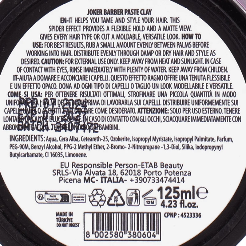 Joker Barber Paste Clay- Fiber Touch 125ml - argile mate