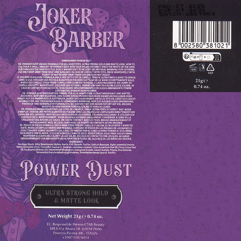 Joker Barber Power Dust 21gr - poudre coiffante effet mat