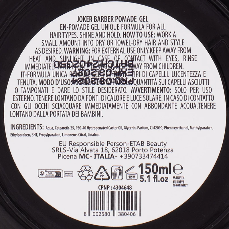 Joker Barber Pomade Gel 150ml - gel tenue forte
