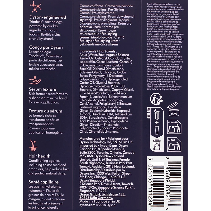 Dyson Chitosan Pre-Styling Hair Cream Curly to Coily Rich Conditioning 30ml - crème nourissante cheveux bouclés