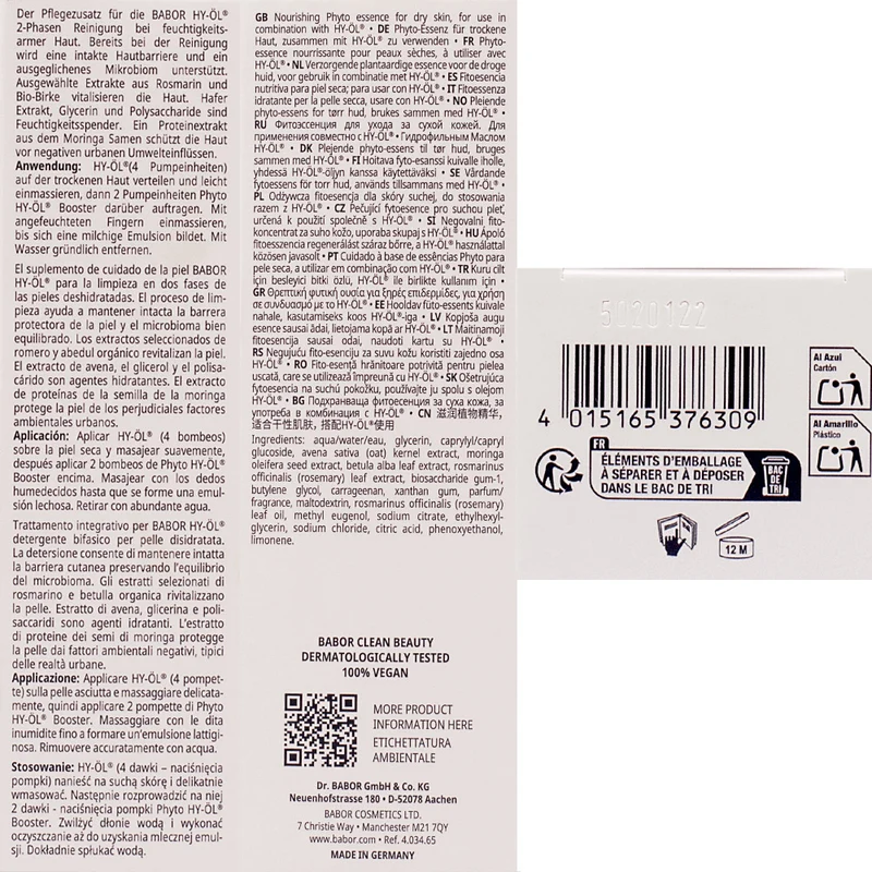 Babor Phyto HY-ÖL Booster Hydrating 100ml - nettoyant visage peau sèche