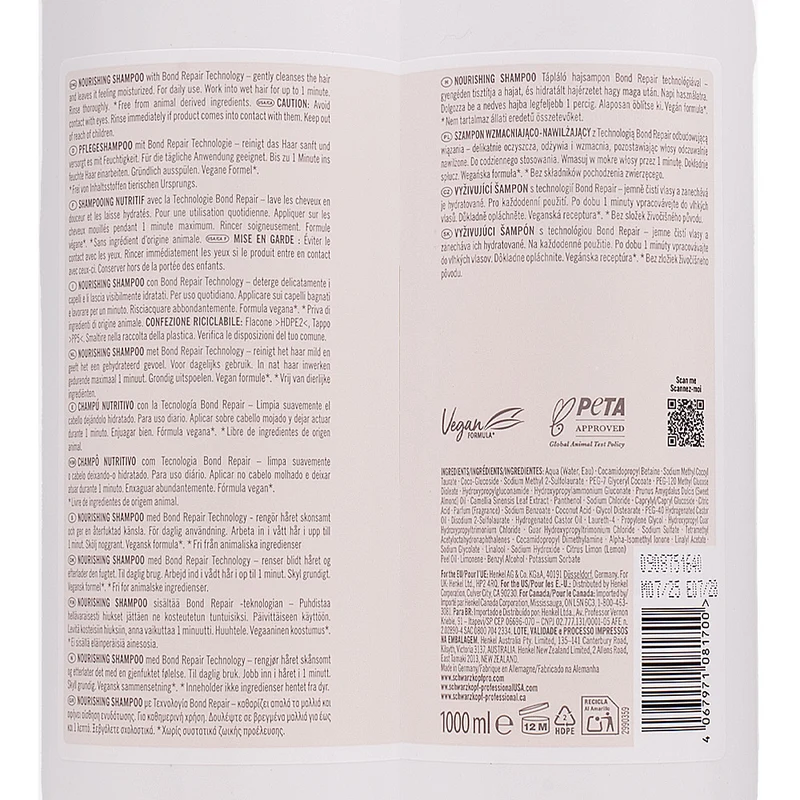 Schwarzkopf BlondMe Bond Bond Repair Nourishing Shampoo 1000ml - shampooing nourrissant réparateur