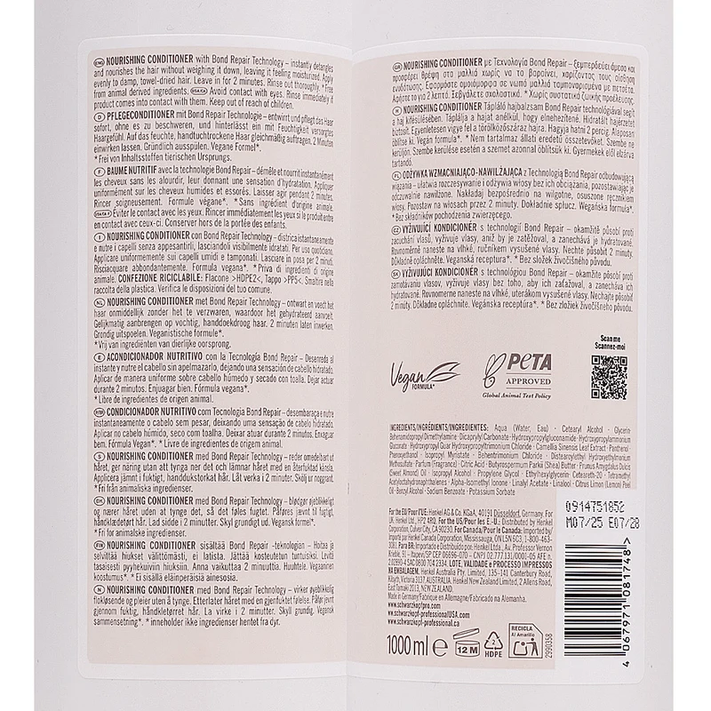 Schwarzkopf BlondMe Bond Repair Nourishing Conditioner 1000ml - conditionneur nourrissant réparateur
