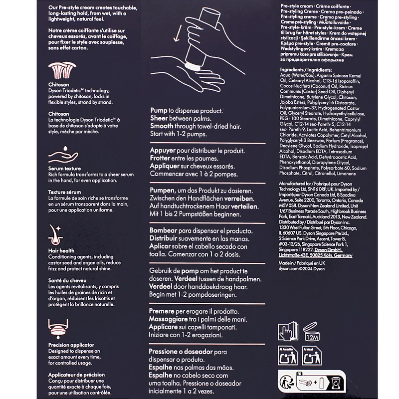 Dyson Chitosan Pre-Styling Hair Cream Curly to Coily Rich Conditioning 100ml - crème nourissante cheveux bouclés