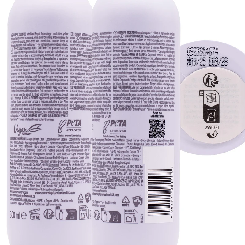 Schwarzkopf BlondMe Bond Repair Purple Shampoo 300ml - shampooing réparateur violet