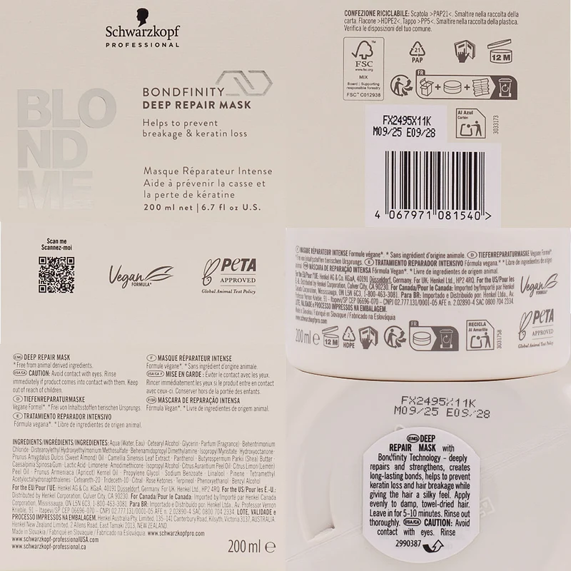 Schwarzkopf BlondMe Bond Repair Nourishing Mask 200ml - masque nourrissant réparateur