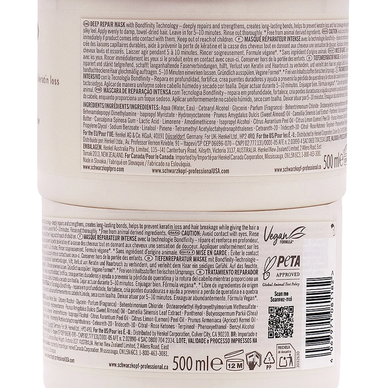 Schwarzkopf BlondMe Bondfinity DeepRepair Mask 500ml - masque réparateur intense