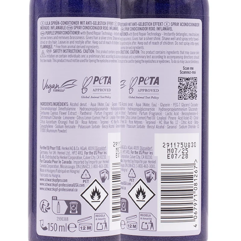 Schwarzkopf BlondMe Bond Repair Purple Spray Conditioner 150ml - spray démêlant