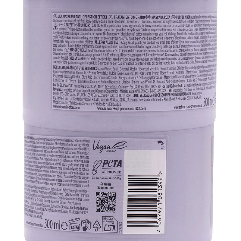 Schwarzkopf BlondMe Bond Repair Purple Mask 500ml - masque violet réparateur