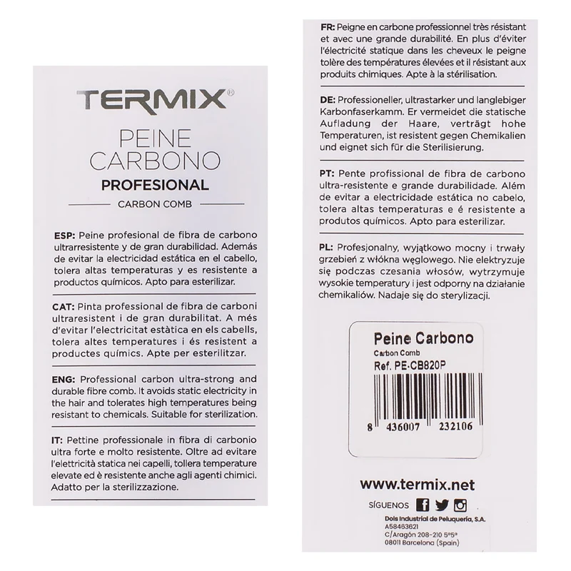 Termix Peigne de Carbone Professionnel - peigne à queue