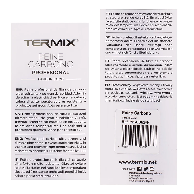 Termix Peigne Carbone Professionnel - peigne à dents larges