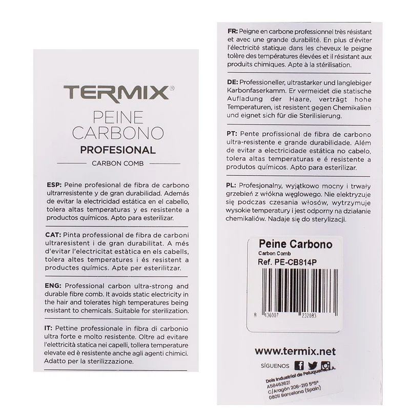 Termix Peigne Carbone Professionnel - peigne à double denture