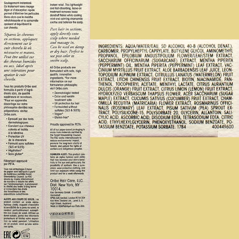 Oribe Serene Scalp Soothing Leave-On Treatment 50ml - traitement apaisant sans rincage cuir chevelu sensible
