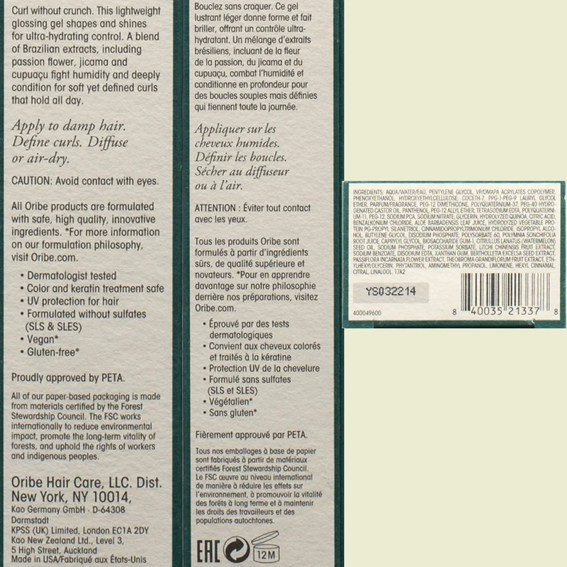 Oribe Styling Hydration & Hold Curl Gloss 175ml - gel léger boucles