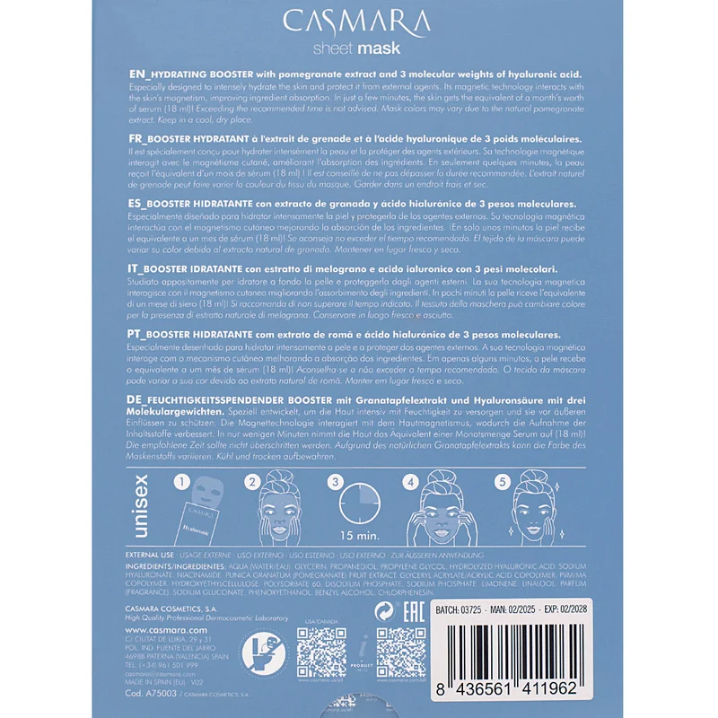 Casmara Sheet Mask Hyaluronic Booster Mask pz 10x18ml - masque tissu hydratant