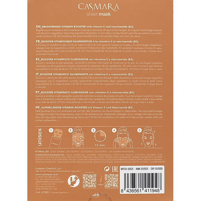 Casmara Glow Booster Mask Vitamin C 10pcs - masque tissu illuminant