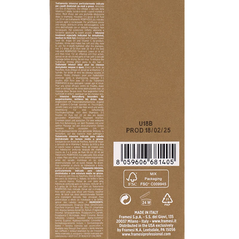 Framesi Morphosis Sublimis Oil Pure 100ml - huile cheveux secs et déshydratés
