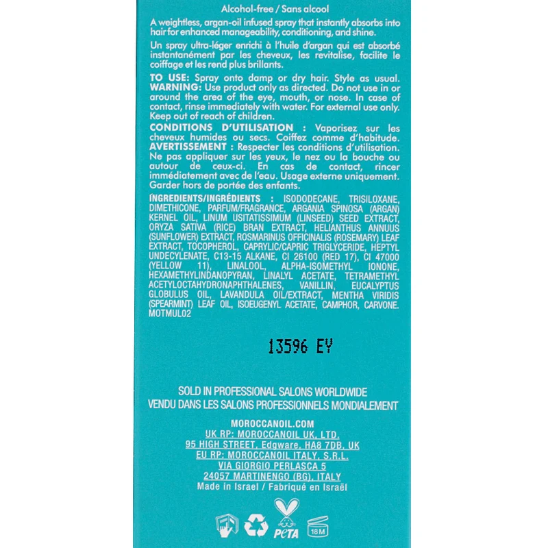 Moroccanoil Treatment Mist Ultra- Light 25ml - huile sèche en spray