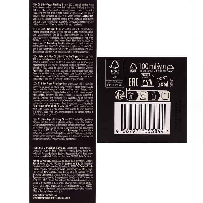 Schwarzkopf Professional Oil Ultime Argan Oil 100ml - cheveux moyens à épais