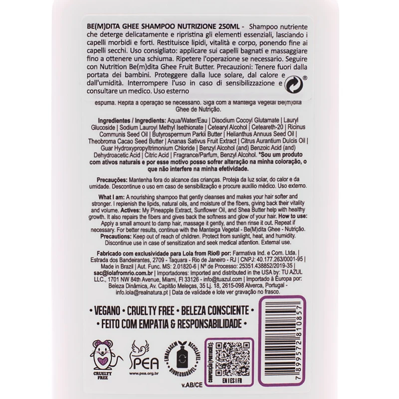 Lola From Rio Be(M)dita Ghee Shampoo De Nutrição 250ml - shampooing nourrissant