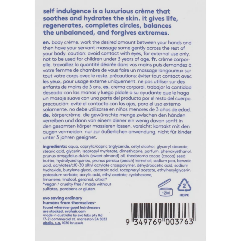 Evo Self Indulgence Body Crème 300ml - crème corps