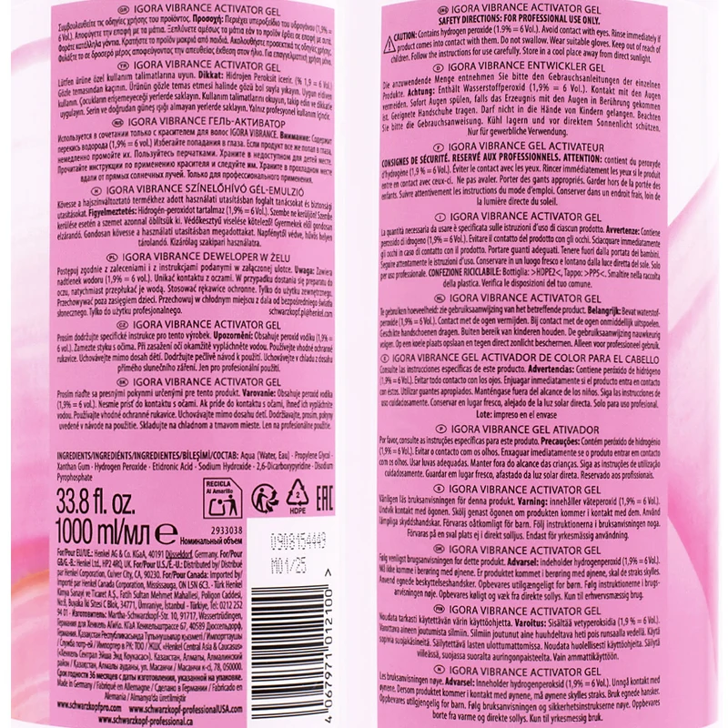 Schwarzkopf Igora Vibrance Activator Gel 1.9% 6 Vol - oxygène en gel